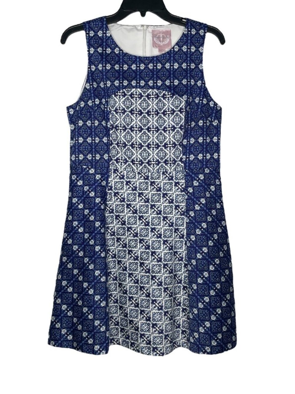 Romeo & Juliet Couture Dress Size Large Sleeveless Lined Blue Mosaic Print NWT